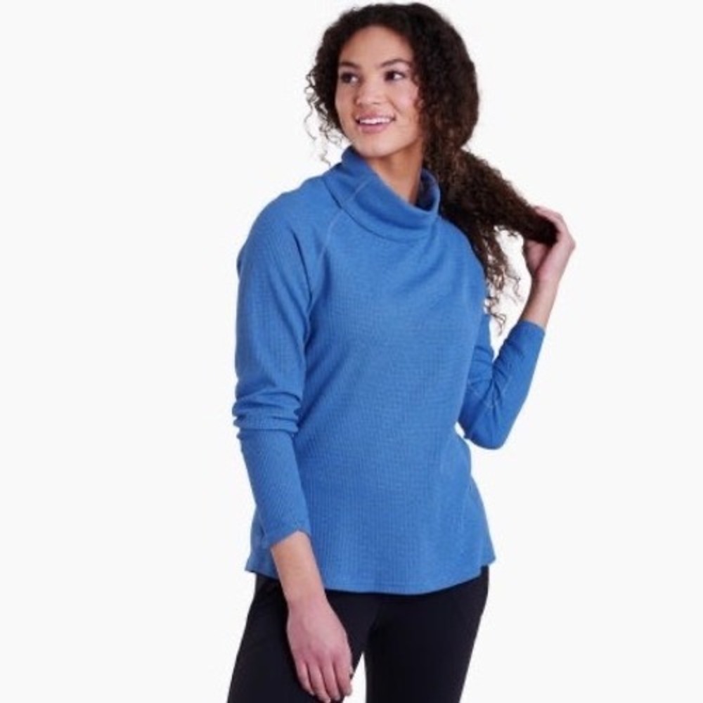 KUHL Petra Waffle Knit Turtleneck Top Blue Size XS Outdoor Athleisure Gorpcore